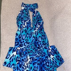 Blue Animal-Print Romper